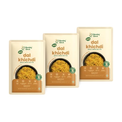 Image of QuickyBowl Jain Dal Khichdi: The Comforting and Nutritious Indian Dish That's Ready in Minutes | Ready to eat | No Onion No garlic Food | Instant Food | (Pack of 3)