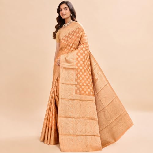 Image of Organza Silk Saree Wedding For Women Banarasi Sadi Original Kanchipuram Pure Rich Pallu Sari With Blouse Piece