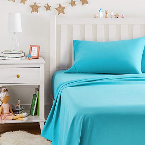Image of Amazon Basics Kid's Soft Easy-Wash Lightweight Microfiber 3-Piece Sheet Set, Twin, Bright Aqua, Solid
