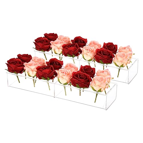 QUARKZMAN 2uds Acrílico Flores Jarrones, 15 Pulgadas Rectangular Floral Mesa Centro para Comedor Mesa, Acrílicos Flores Soportes para Bodas Fiesta Hogar Decoración, Transparente