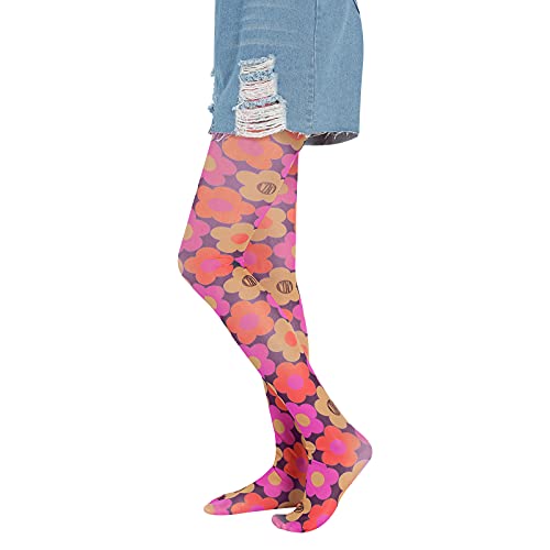Ladies Summer Autumn Long Stockings, Girls Creative Heart/Floral/Cloud/Plaid Printing Tight Leggings Elastic Render Pants4
