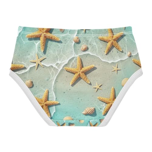 Starfish Seashells Turquoise Toddler Girl Undies, Cotton Underwear Girls, 2T–8 Years2