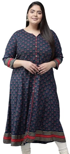 Image of Yash Gallery Women's Rayon Relaxed Fit Anarkali Floral Printed Kurta