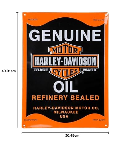 Harley-Davidson Embossed Tin Sign, Genuine Oil Can Bar & Shield, 12 x 15.75 inch