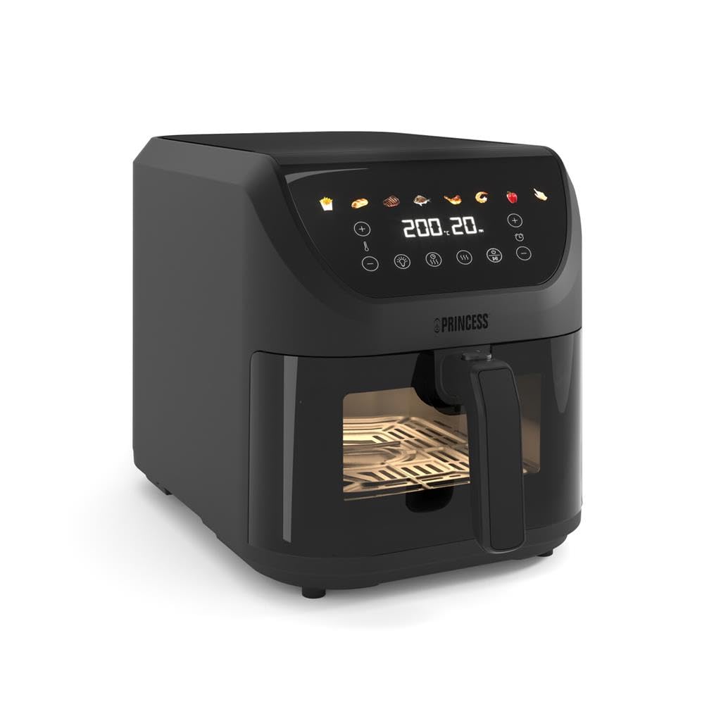 Princess 01.182476.01.001 Hei?lufT-Fritteuse 8 L 2000 W BpA-Frei, Antihaftbeschichtung, Digitaler Timer Schwarz (01.182476.01.001)