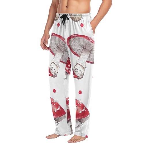 Men's Pajama Pants Vivid Mushrooms Red Sleep Pajama Lounge Pant with Pockets, Elastic Waistband4