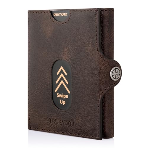 TRUSADOR Valencia Unisex Leather Wallet Small Compact Front Pocket RFID With Coin Pocket Wallets (With Coin Pocket, Brown Vintage)