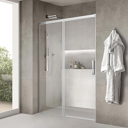 Yellowshop - ZEN Porta doccia scorrevole vetro trasparente anticalcare 8 mm cm 100-120-140-160 H 200 telaio finitura simil acciaio (120 cm)