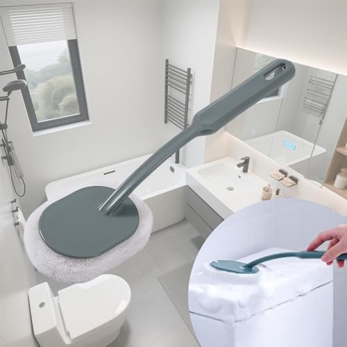 Image of Long Handle Sponge Scrub Bathroom Brush, Sponge Cleaning Brush with Handle Large Wall Scrubber Shower Long Handle Brushes for Tableware, Kitchen, Toilet, Bathroom Cleaning Tool Accessories Gray-Green
