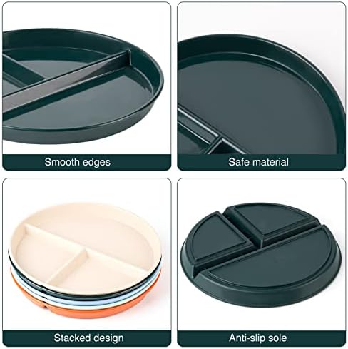 YUESHENGHAO 9 Inch Wheat Round Divider Plates - Durable Adult Portion Control Plates for Healthy Eating, Weight Loss, and Picky Eaters - Set of 5, Microwave and Dishwasher Safe 5 417ZOqYnpEL. AC