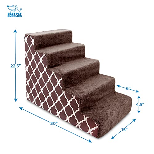 Best Pet Supplies Foam Pet Steps For Small Dogs And Cats, Portable Ramp Stairs For Couch, Sofa, And High Bed Climbing, Non-Slip Balanced Indoor Step Support, Paw Safe - Brown Lattice Print, 5-Step #TOP2