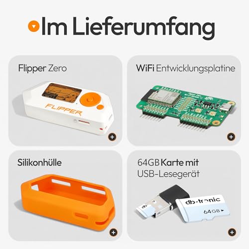 Flipper Zero Starter Full Set | Flipper Zero | WiFi-Board | Silikonhülle | 64GB Speicherkarte | USB-Kartenleser