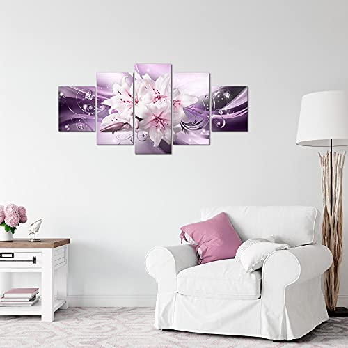 Tableau salon fleurs de lis violettes deco murale 5 pans - 7