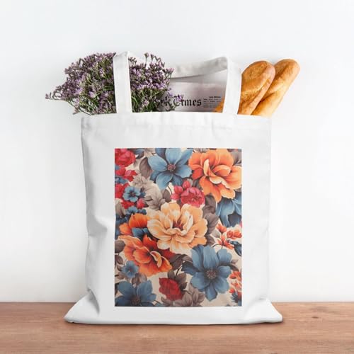 Floral Flower Print Large Canvas Tote Bag Cute Travel Shoulder Bag Reusable Washable Shopping Grocery Bags For Women Men3