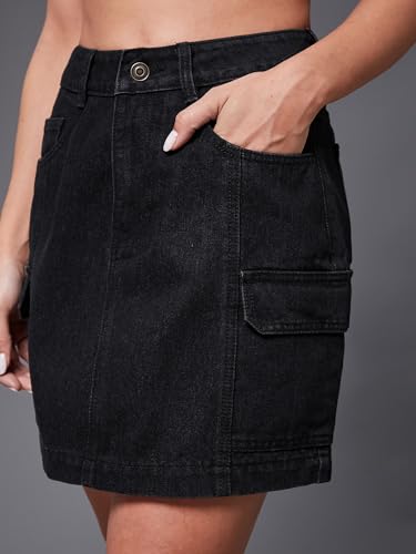 Image of Miss Chase Women's Regular High Rise Above Knee Stretchable Denim Skirt