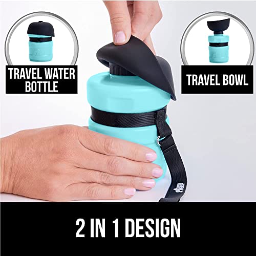 Gorilla Grip Leak Proof Portable Dog Water Bottle, 20Oz, Multifunction Design With Bowl Cap, Food Grade Silicone, Dogs Drink Dispenser, For Puppy Walks, Traveling, Hiking, Keep Pets Hydrated,Turquoise #TOP2