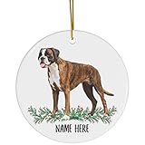Décoration de sapin de Noël 7,3 cm, nom personnalisé amusant Boxer Bringé en céramique à suspendre Décoration de Noël unique Boules de Noël fantaisie pour décoration de maison, fête, vacances