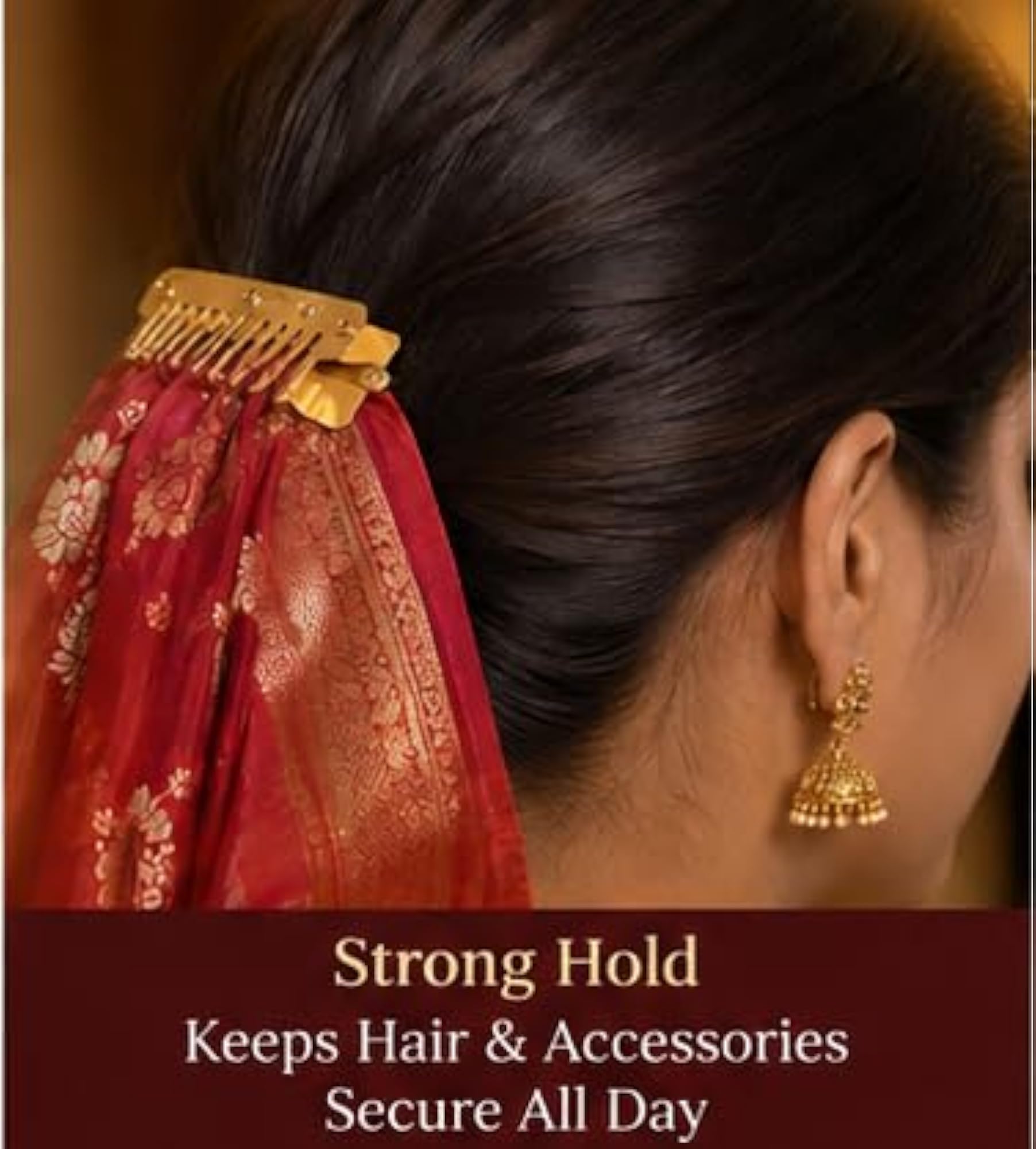 Golden Pallu Pin with Strong Clip Grip for Sarees & Dupattas