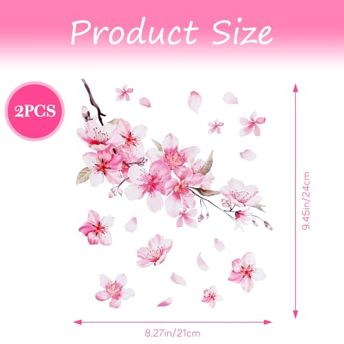 Image of WY Lighting Level Cherry Blossom Car Sticker, 2 Pcs Vinyl Car Decals for Women, Scratch Cover Pink Flower Bumper Stickers, Car Decoration, Waterproof Decal for Automotive, Laptop, Home Decor