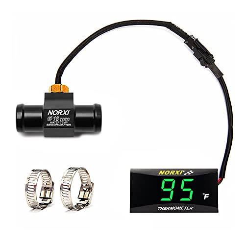 Motorcycle Water Temp Gauge Fahrenheit Display 32~392F Over-Temperature Alert, Universal Digital Temperature Meter with Temp Sensor Adapter for Most Car Marine Motorcycle Digital Meter(Green,16mm)