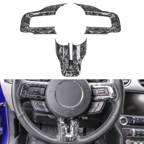 YINGTUU for Ford Mustang Accessories 2015-2023 Steering Wheel Trim Decoration Protect Decals (Forged Carbon Grain)