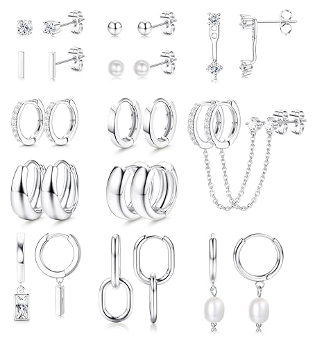 BESTEEL 13 Pairs Small Stud Hoop Earrings Set for Women Hypoallergenic 14K Gold Plated Dainty Huggie Hoops Lightweight Earrings for Gift