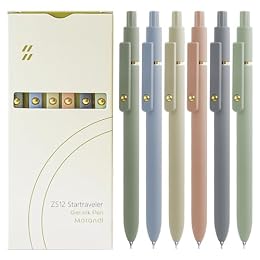 UIXJODO Gel Pens, 6 Pcs Black Ink Pens for Women, 0.5mm Fine Point Smooth Writing Pens, High-End Series Retractable Pens for Journaling Note Taking (6 Pcs Gold Morandi)