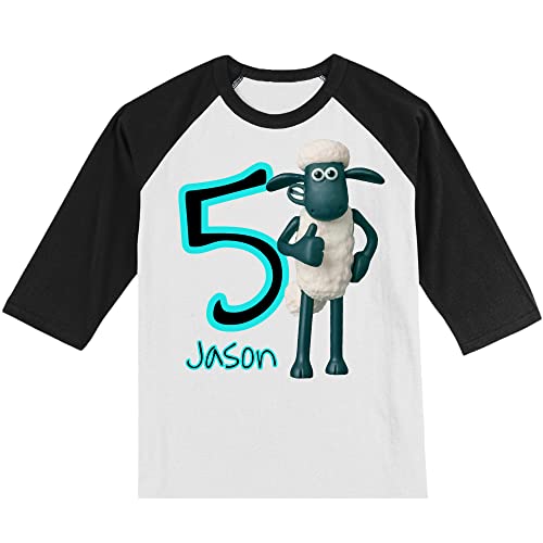 Personalized Funny Sheep Birthday Shirt | Shaun's Shirt | Handmade Decorated Shirt | Personalized with Name and Age | Unisex 3/4 Sleeve Raglan T-Shirt | #11923