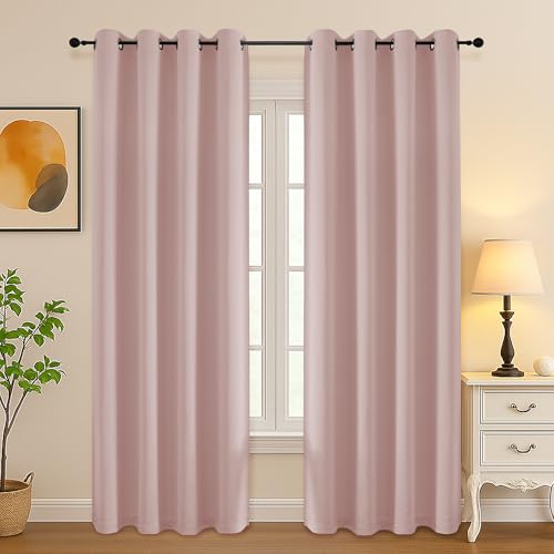 Image of Simplebrand Blush Room Darkening Curtains for Bedroom Living Room 84 Inch Length 2 Panels Set, Thermal Insulated Curtains & Drapes, Solid Grommet Noise Reducing Window Treatment, W50 x L84 Inch