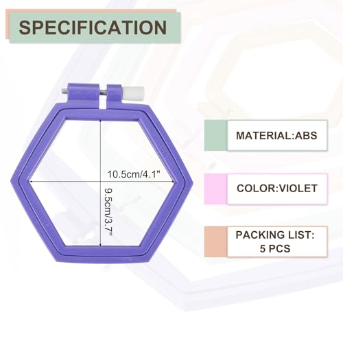 Image of PATIKIL 5 Pieces 4.1 inch x 3.7 inch Hexagonal Embroidery Hoops, Adjustable Cross Stitch Hoops Ring ABS Plastic Embroidery Frame Punch Needle Hoop for Sewing, Needlework, DIY Craft, Violet