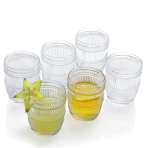 G Ribbed Pearl Iced Tea Tumbler Glasses 9.8 oz. set of 6, Vintage Drinking Glass Beverage Cups For Soda Juice Milk Coke Beer Spirits Coffee Bar Accessories, Iced Coffee Cups for Gifts Everyday Use -  Partyreal, WH157
