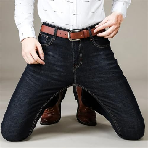 Men's Classic Fitted Stretch Jeans Business Casual Cotton Denim Straight Leg Pants Trousers3