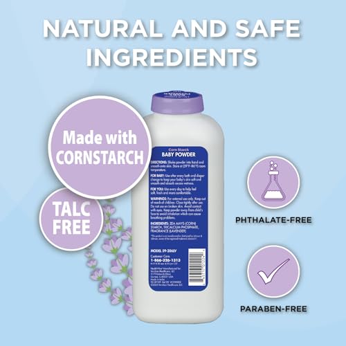 image for HealthWise Corn Starch Baby Powder | Soothing Lavender Scent | Talc Fr
