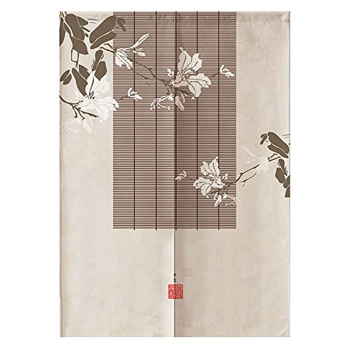 MYRU Japanese Noren Doorway Curtain Tapestry (White Flowers,33.5 Inches x 59 Inches)