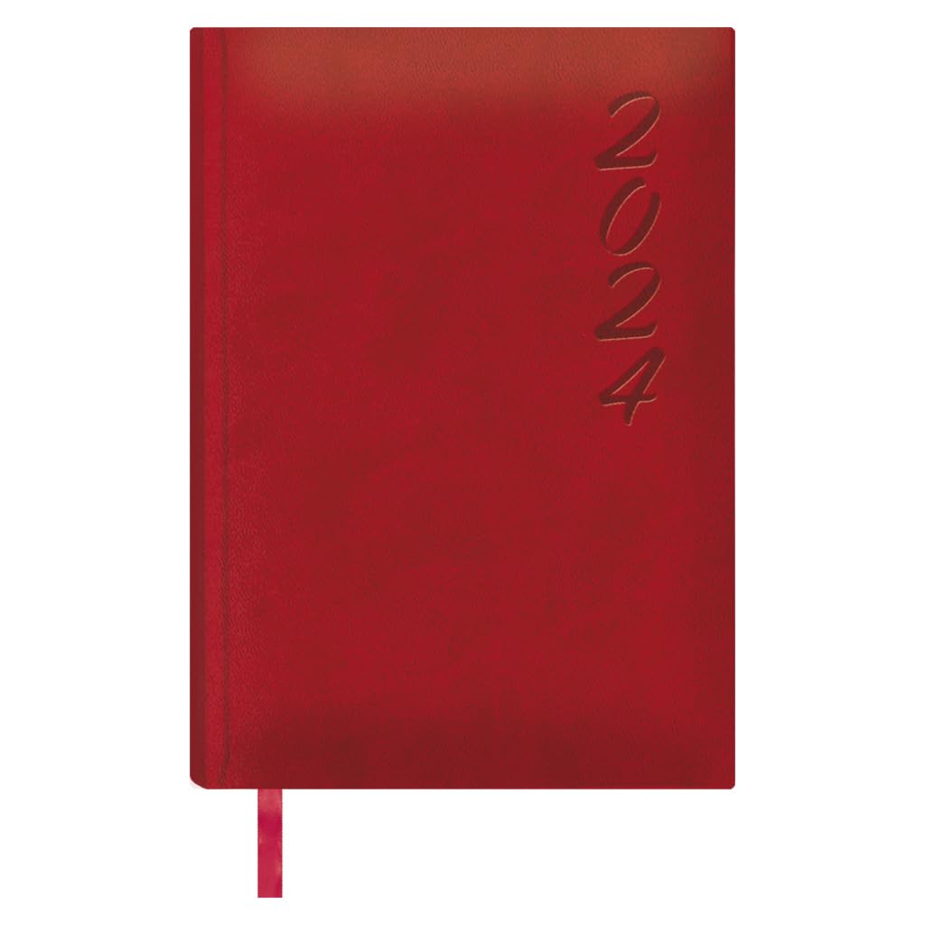 Dohe - 2024 Diary - Day Page - Size: 15 x 21 cm (A5) - 336 Pages - Stitched Binding - Hardcover - Red - Model Brasilia