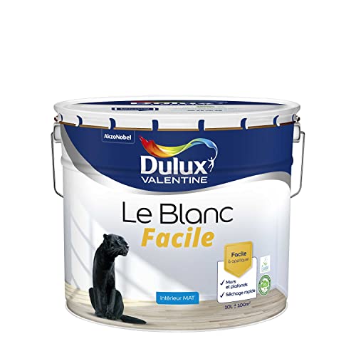 Dulux Valentine Le Blanc Facile - Peinture Intérieure Murs, Plafonds, Boiseries - Facile à appliquer - Mat Blanc 10 L