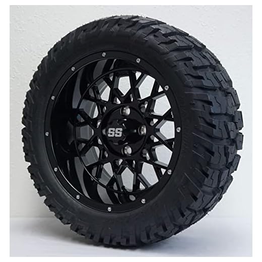 14" Venom Gloss Black Aluminum Golf Cart Wheels and 22x10.5-14 Gator On/Off Road DOT All Terrain Golf Cart Tires - Set of 4