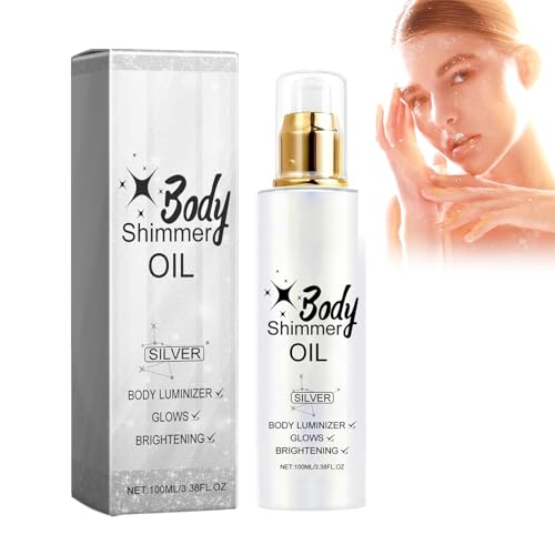 Loción Corporal con Glitter, Aceite Iluminador Radiance, Maquillaje Corporal con Purpurina, Aceite Corporal Reafirmante con Brillo, Body Luminizer Para la Cara y el Cuerpo (Plata Blanco)