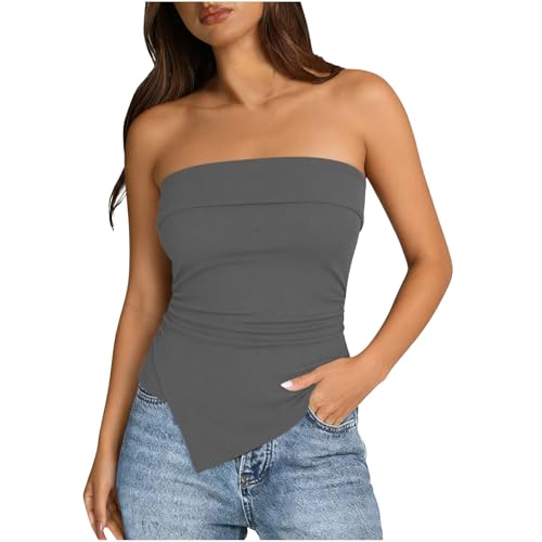 Haut bandeau polyvalent plis asymétriques top court d'été