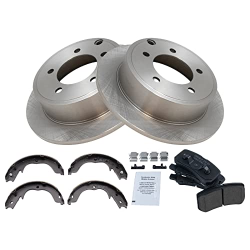 Image of TRQ Rear Brake Pad and Rotor Set Ceramic Parking Shoe Compatible with 2009-2014 Mitsubishi Lancer