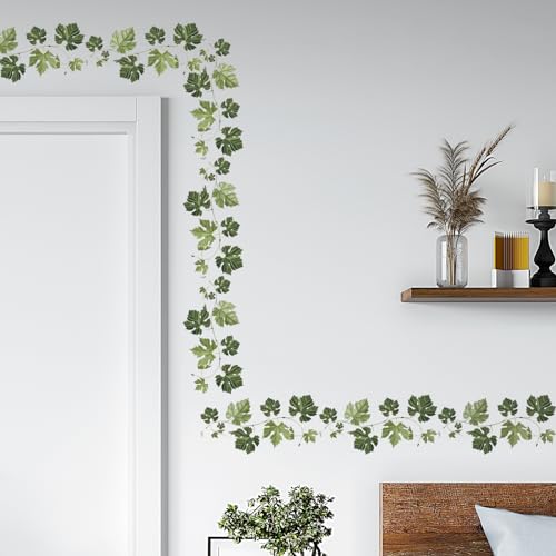 Tanlaby Foglie di Edera Verde Adesivi Murali Foglie Verdi Adesivi da Parete Piante Verdi Stickers Muro per Camera da Letto Soggiorno Ufficio Divano TV Decorazione Parete