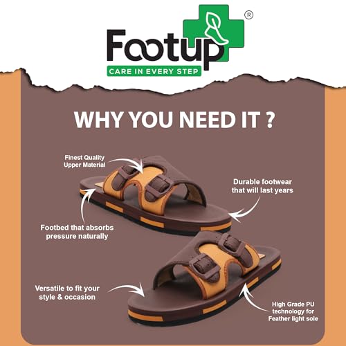 Image of FOOT UP Men's Orthopedic Comfort Slippers | Dual Buckle Casual Sandals with Soft Cushioned Footbed, Arch Support & Anti-Skid Lightweight Sole - Everyday Wear & Indoor Outdoor Use