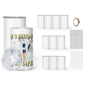 AGH 12 oz Sublimation Tumblers Blanks with Lids and Straws Stainless Steel Straight Skinny Tumblers for Kids Double Wall Vacuum Insulated Tumbler BPA-Free Great DIY Gift for Children 12 Pack