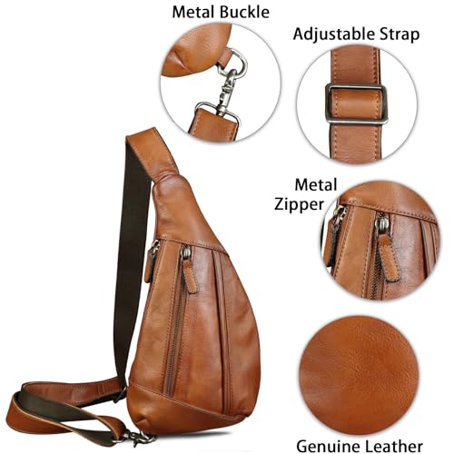 Image of Genuine Leather Sling Bag for Men and Women Vintage Real Leather Crossbody Chest Bags Backpack Purse for Travel Hiking