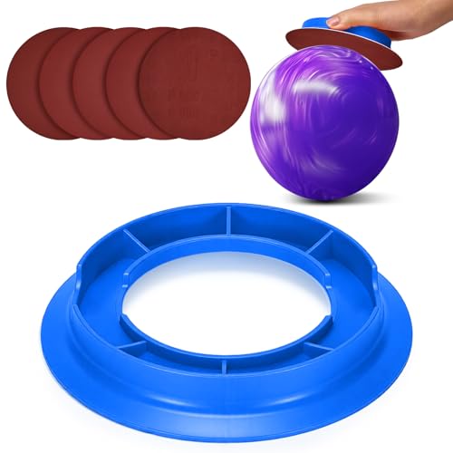 TSSOUB Bowling Ball Sanding Pad Holder Universal Bowling Ball Base with 600/800/1000/1500/2000 Grits 6 inch Sanding Pads for Precision Surface Maintenance Cleaning Polishing Display Stand(Blue)