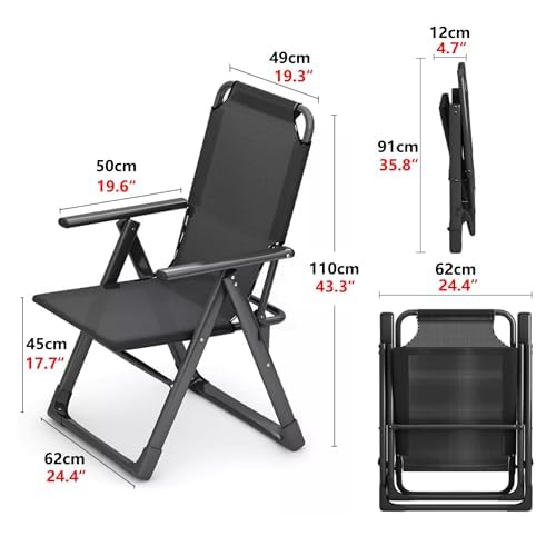 Chaise pliante robuste avec dossier réglable et housse lavable