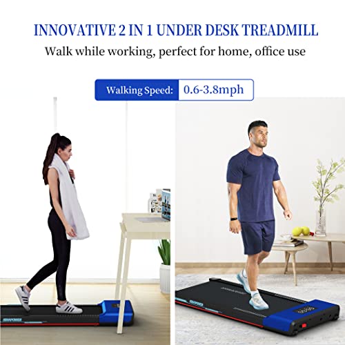 Image of Under Desk Treadmill Klein Blue, Star Power 2 in 1 Walking Pad Treadmill Portable with Remote Control, LED Display, Walking Treadmill Under Desk Installation-Free for Home Office Use Walking Jogging