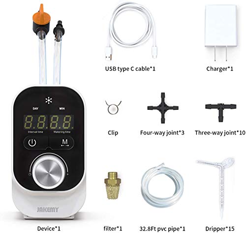 JAKEMY Automatic Drip Irrigation Kit,Mini Size Big Power Houseplants Self Watering System with 1-23 Hour & 1-30 Day Interval Programmable Timer,for 15 Potted Plants