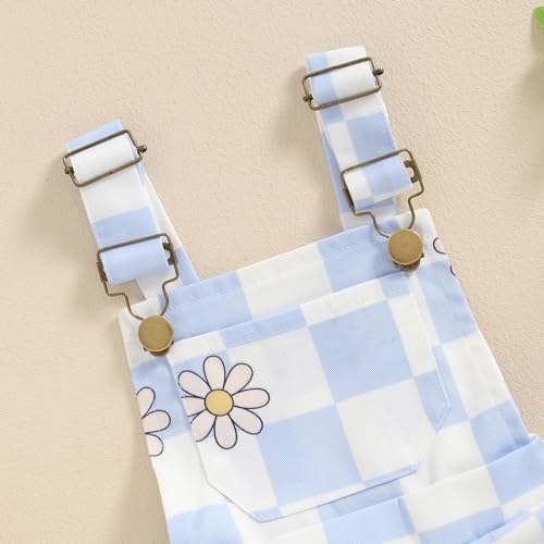 Image of Ayalinggo Toddler Baby Girl Sunflower Print Overalls Shorts with Pocket Suspender Trousers Cute Summer Clothing Outfit