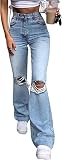 Bell Bottom Jeans for Women Classic High Waisted Flared Jean Pants Ripped Jeans Denim Pants (Small,L